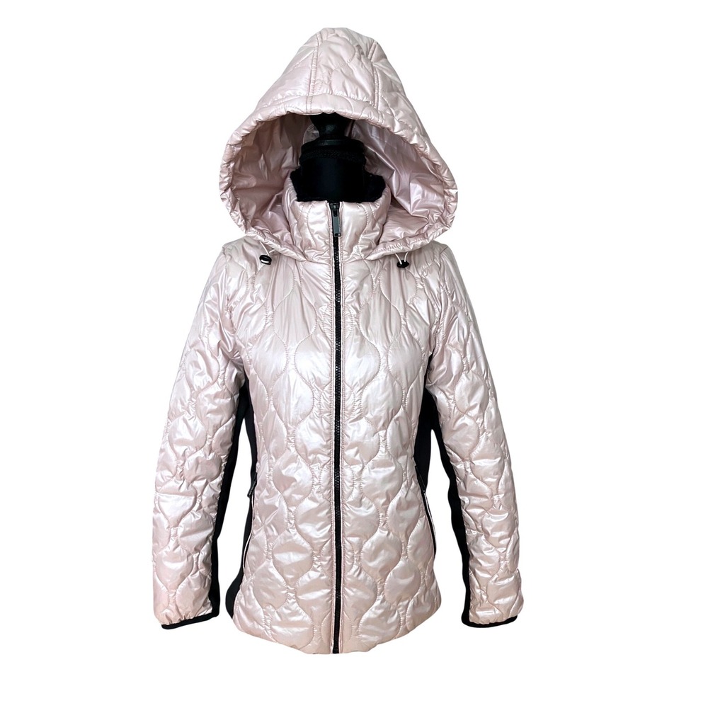 Calvin‎ Klein Jeans Womens Metallic Pink Quilted Puffer Jacket Hooded Medium